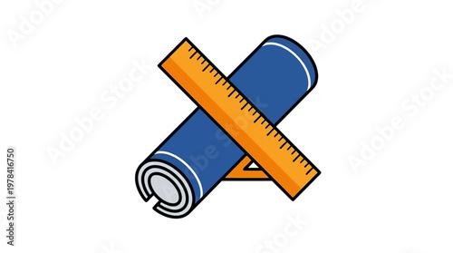 Blueprint and Ruler: A blueprint, tightly rolled and secured by a measuring ruler, symbolizing architectural design and meticulous planning.