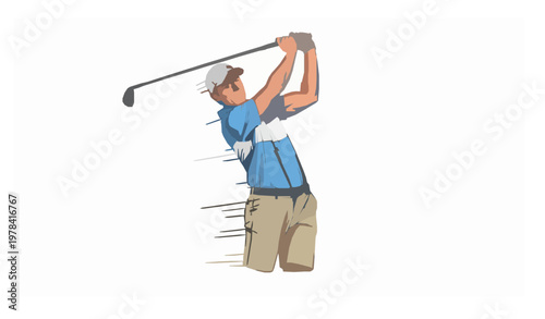 Golf Player Mid-Swing Vector Illustration