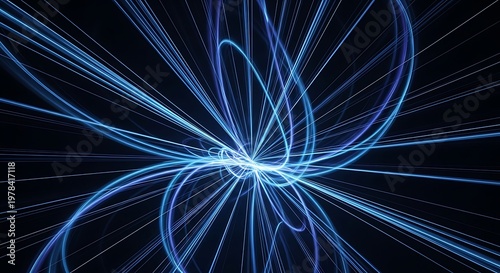 Wallpaper Mural Abstract digital energy flow with glowing blue light trails and dynamic particles radiating from a central point in a dark space for futuristic technology backgrounds Torontodigital.ca