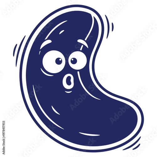 Cartoon bean with a surprised expression and outlined edges for comical illustration design assets and funny food concept art