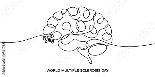 Continuous single line drawing of a human brain representing world multiple sclerosis awareness day Vector, illustration