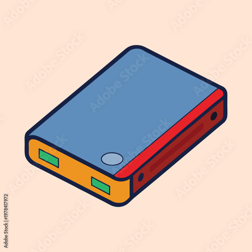 Stylized Illustration of a Portable Power Bank Device for Electronics Charging