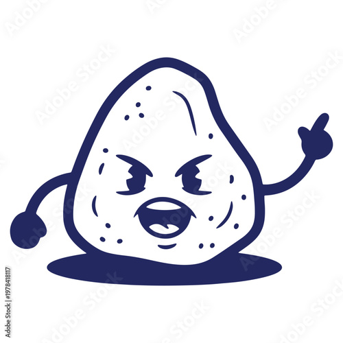 Cartoon potato character with angry expression and pointing finger on a white background perfect for fun illustrations