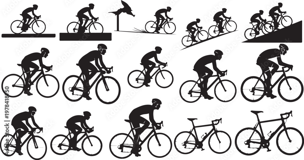 Obraz premium Cycling Silhouettes of Riders in Various Poses and Terrain