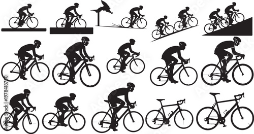 Cycling Silhouettes of Riders in Various Poses and Terrain