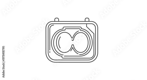 Line art illustration of a dual-lens car headlight or a similar automotive lighting fixture, minimalist design.