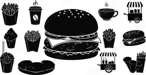 Fast Food Icons and Meal Vector Illustrations Set