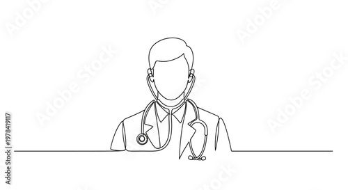 Minimalist Doctor Line Art with Stethoscope, Medical Professional Icon
