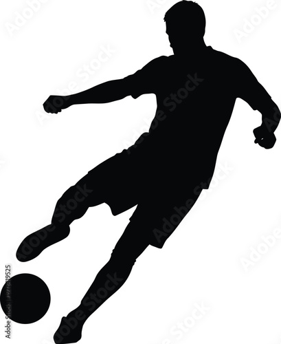 Fotografie black silhouette of a man kicking a soccer ball vector illustration