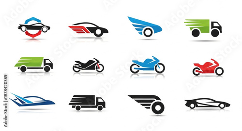 Collection of modern vehicle transportation logos and icons.