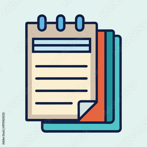 Colorful vector illustration of a spiral notebook with several pages of varying color