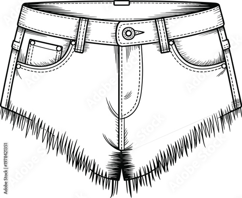 denim shorts frayed hem high waist fashion design detailed vector illustration