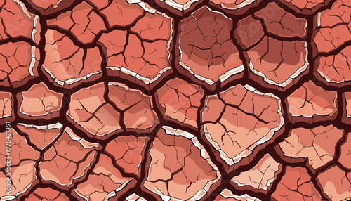 A vector graphic illustration of a cracked earth surface with a dry and barren texture