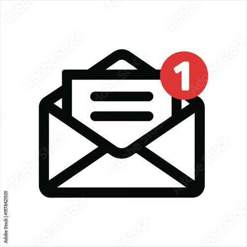 A black outline icon of an open envelope with a paper inside and a red notification badge showing the number one