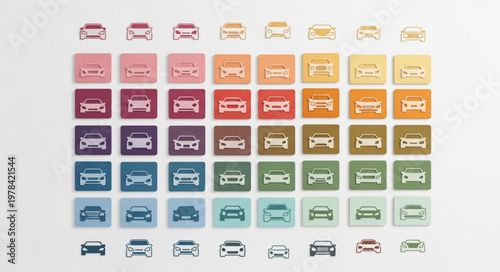 Collection of Car Icons in Various Colors and Styles.