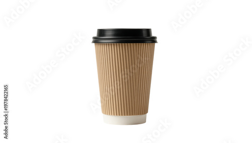 Obraz na płótnie Corrugated brown paper coffee cup with black lid, isolated on transparent backgr