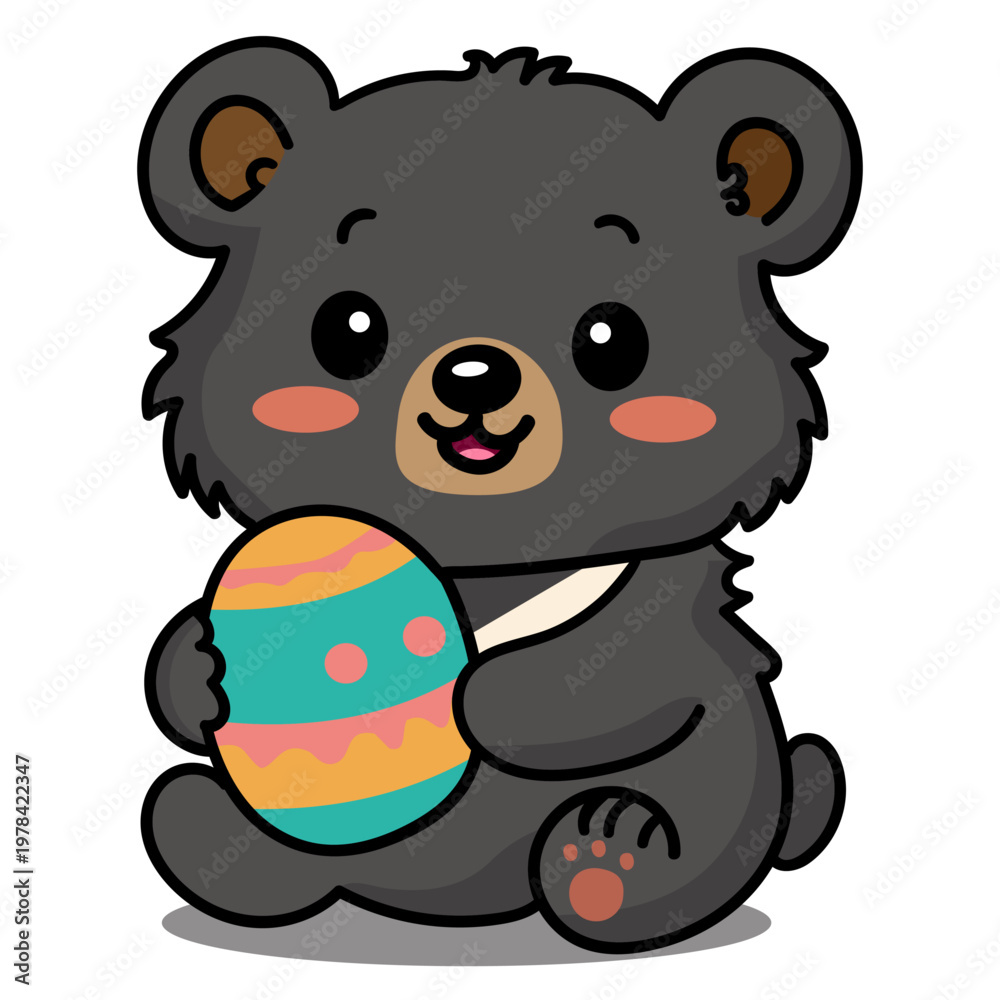 Fototapeta premium Black Bear with Easter Egg