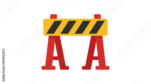 Flat construction barrier icon with warning stripes for safety signage