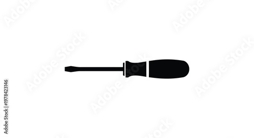 Simple black flathead screwdriver illustration against a white background silhouette