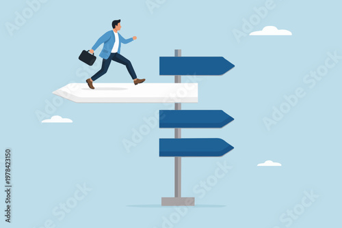 Business man with direction signs