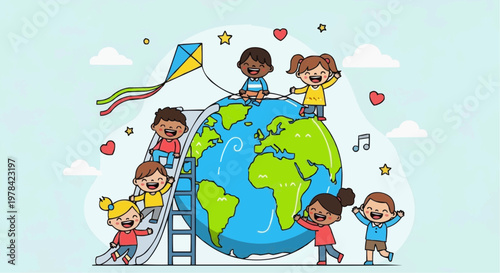 Children Around the World Global Unity and Education Illustration