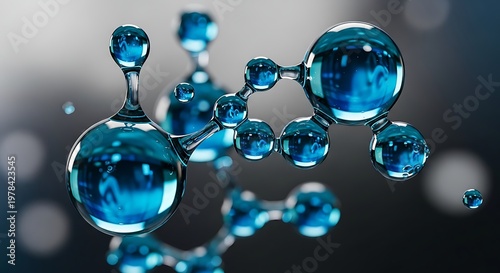 Wallpaper Mural Blue liquid droplets merging into molecular structure on dark background with bokeh effect Torontodigital.ca