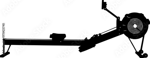 Black silhouette of a rowing machine against a isolated on white background
