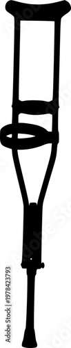 Black crutch silhouette on , medical aid symbol isolated on white background
