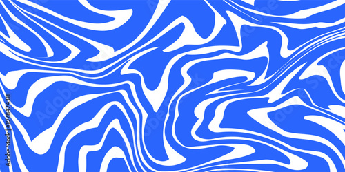 Blue wavy lines abstract background. Trendy psychedelic retro style backdrop. Waves, swirl and twirl pattern. Twisted distorted vector texture. Y2k aesthetic design