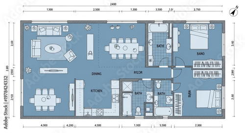 Architectural Floor Plan of a Modern House Layout.
