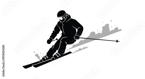 Dynamic skier in action captured as a striking black silhouette