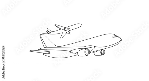 Airplane silhouette in flight, one plane flying above another, symbolizing travel and aviation.