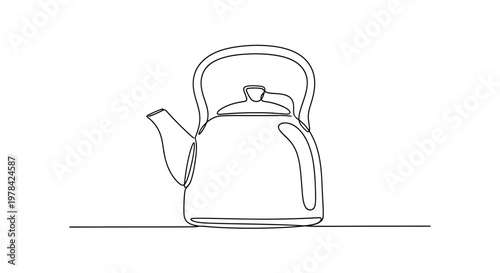 Minimalist Single Line Drawing of a Classic Kettle on White Background