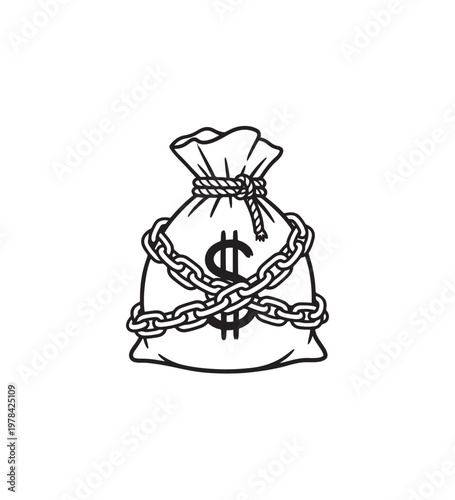 Money Bag Locked With Heavy Chain Symbolizing Financial Security.