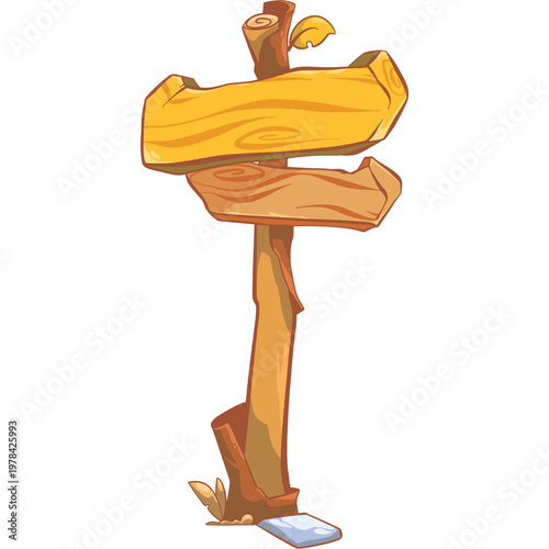 Cute Cartoon Wooden Signpost Direction Board Isolated  Illustration