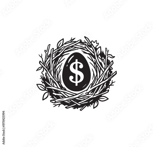 Nest Egg With Dollar Sign Symbol.