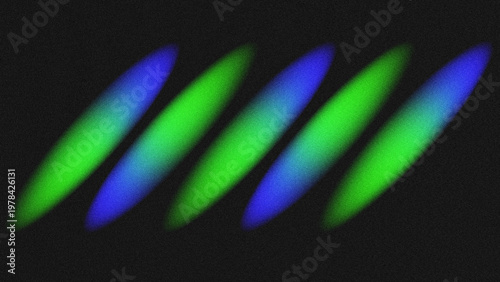 Photography Abstract modern background with alternating blue-green gradient elongated ellipses, grainy noise texture, and dark backdrop