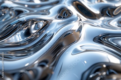 Liquid chrome liquid metal texture with fluid silver ripples