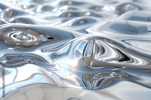 Liquid chrome liquid metal texture with fluid silver ripples