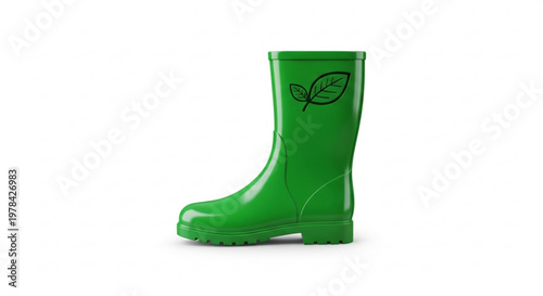 Green rubber rain boot with leaf symbol vector illustration