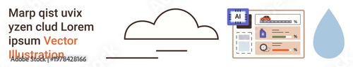 Technology, data management, cloud computing, AI integration, digital interfaces, innovation in IT. Abstract cloud symbol paired with a data interface and AI microchip. Cloud computing and AI