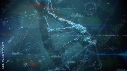 Animation of dna strand spinning over scientific data processing