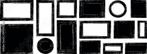 Set of rectangular grunge brush frame stroke, text box frame rough grunge square paint shape element. Hand drawn crayon grunge brush rectangle text border. Vector illustration