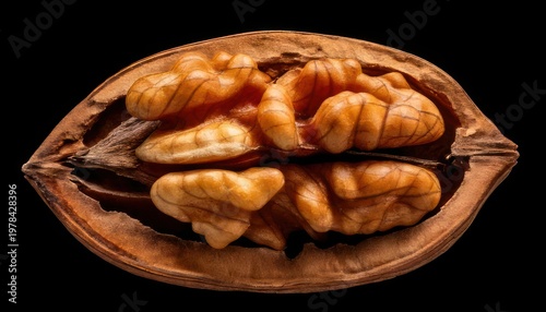 Close-up of a Walnut Half Revealing the Nut Meat.
