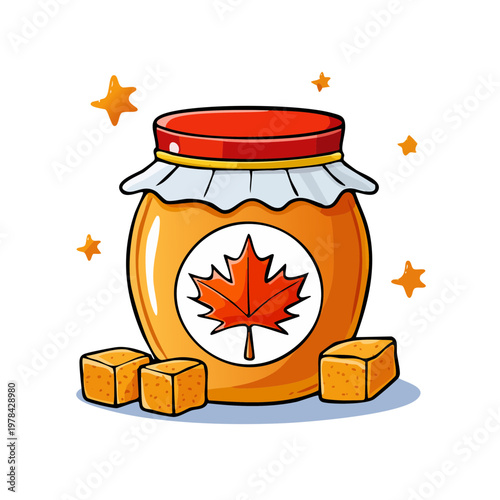 Sweet Jar of Maple Syrup with Candied Maple Sugar Cubes and Glowing Stars
