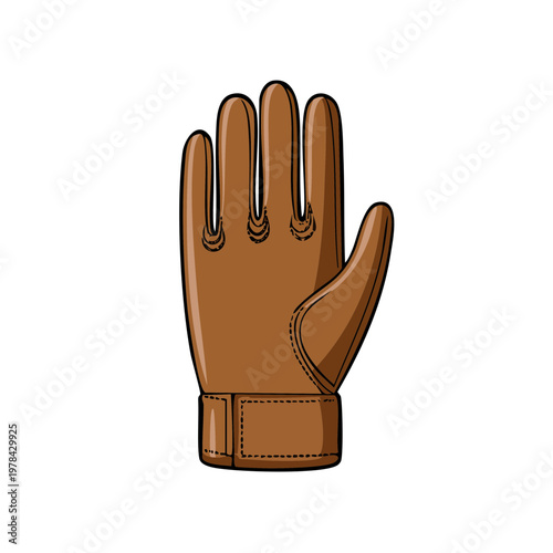 Brown Leather Glove with Five Fingers Open and Velcro Strap