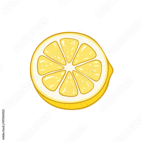 Fresh Sliced Yellow Lemon Isolated Illustration Simple Organic Citrus Fruit Cut in Half