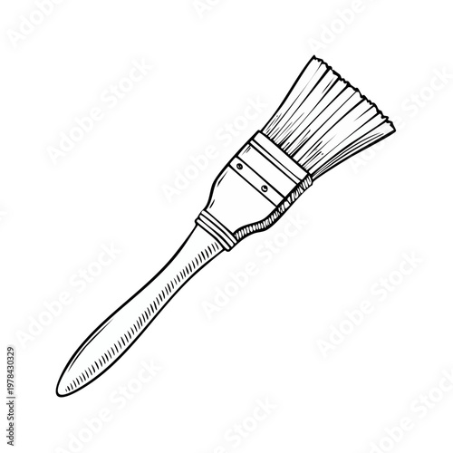 Artistic paintbrush with wooden handle and bristles in a hand-drawn sketch style