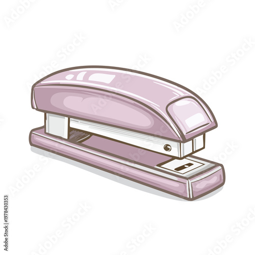 Illustration of a modern pink office stapler for paper fastening and binding documents