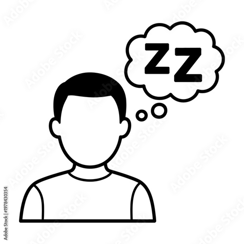 Vector of a person thinking about sleeping with a thought bubble
